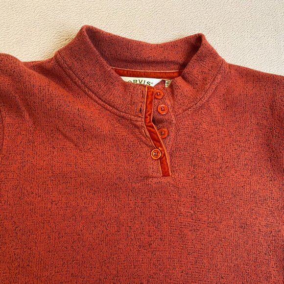 Orvis Womans Henley Sweater Large Red Heathered Long-Sleeve Pullover Cozy Lounge - Picture 8 of 9